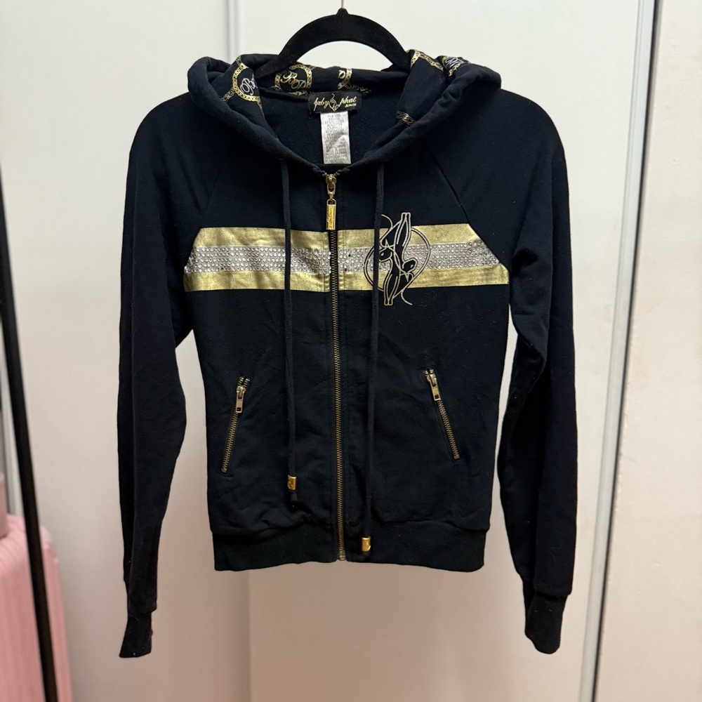 Baby Phat Black and Gold Zip-Up Hoodie
